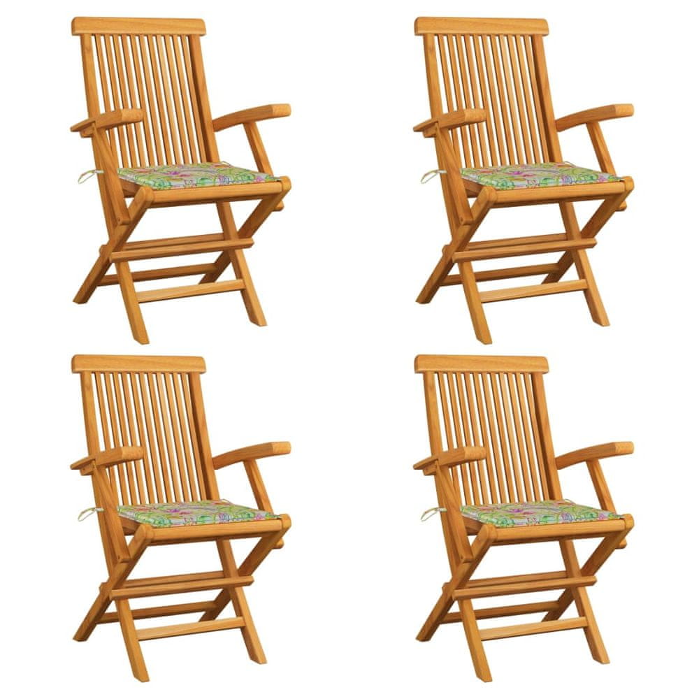 Petromila vidaXL Záhradné stoličky+podložky, vzor s listami 4 ks, tíkový masív